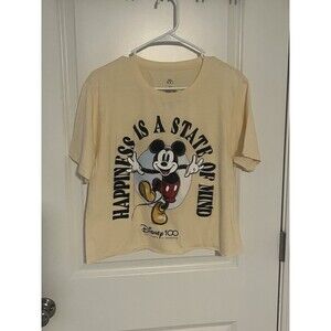 Disney 100 Years Mickey Mouse Cropped T-Shirt  "Happiness Is A State Of Mind" L